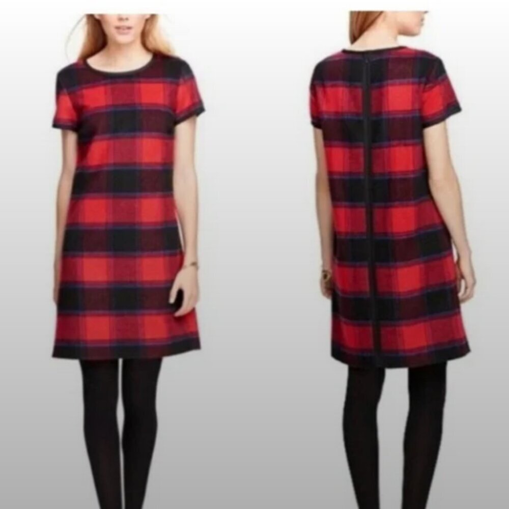 Brooks Brothers Red Fleece Tartan Plaid Flannel Wool Dress Size 2